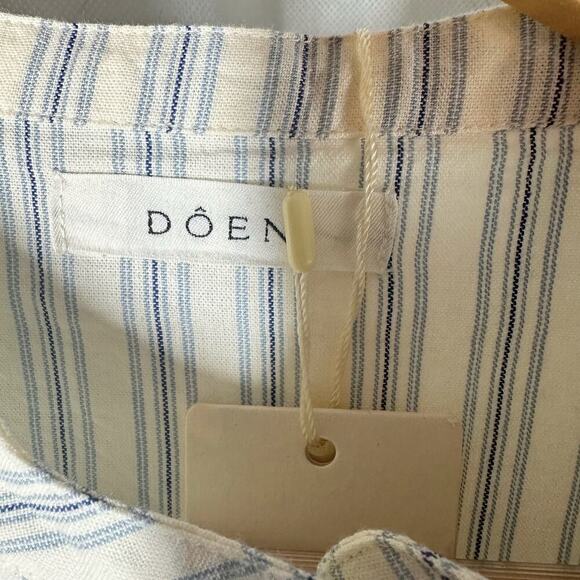 Doen Scarlet Chambray Stripe Cotton Sleeve Button Front Blouse size Medium - Picture 4 of 11